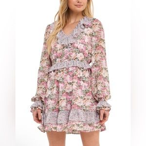 NWT FREE THE ROSES Ruffle Trim Floral Retro 70s Mini Dress
